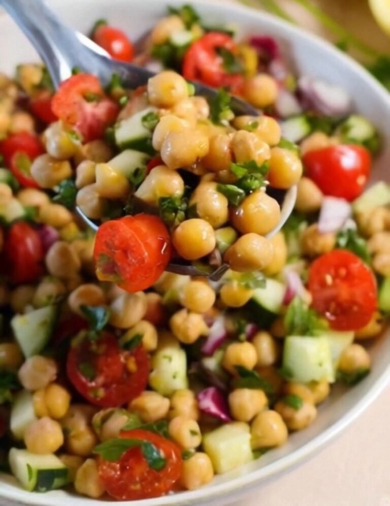 Healthy Chickpea Salad with Cucumbers and Tomatoes